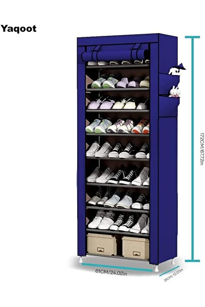 Yaqoot 10 Tiers Shoe Rack Storage Box for 27 Pairs, Foldable, Portable Cabinet 158x60x30cm