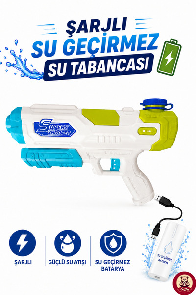giffy Oyuncak Şarjlı Su Geçirmez Su Tabancası 8 Metre Menzilli Güçlü Su Atışl...