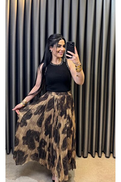 Nisam Chiffon Patterned Asymmetrical Skirt