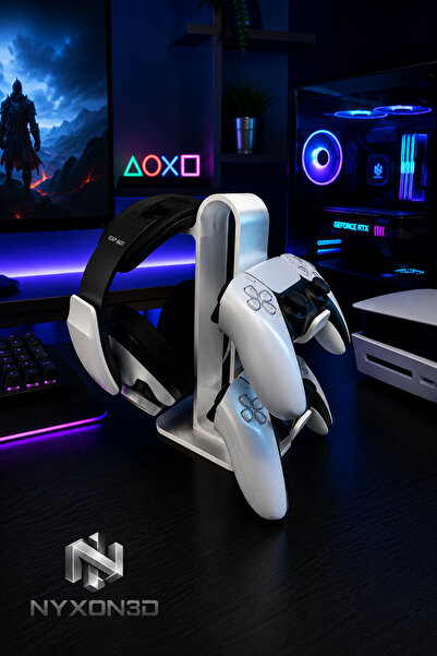 PS5 Headset and DualSense Stand | 2-Spoke + Headphone Strap Desktop Organizer | Stylish Gaming Stand for PlayStation 5