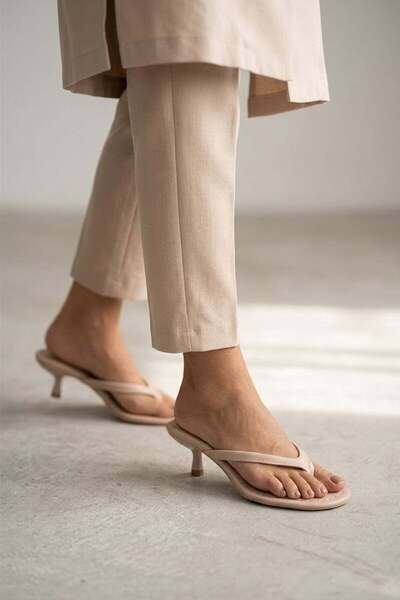 Ayakkabı Fuarı Elit Sis01 Women's Heeled Slippers Tan