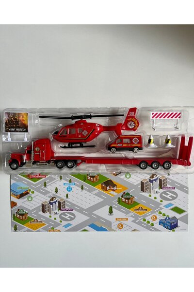 mavi su dünyası Oyuncak Helikopter Tır ve Araba Seti Kırmızı | 33 Cm Tır | 20...