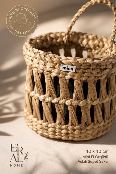 SS ERAL KOOP Decorative Multi-Purpose Wicker Hand-Knitted Basket Flower Pot with Hanger Minimal 10X10 cm
