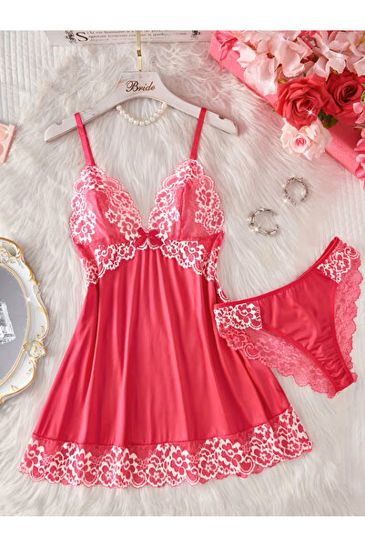 Generic 2pcs Women'S Sexy Lingerie Set -2-Piece Contrast Floral Lace Nightgow...