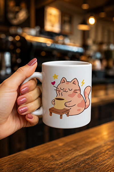 chic crazze Coffee Enthusiast Cute Cat Patterned Porcelain Mug Fun Cat Lover ...