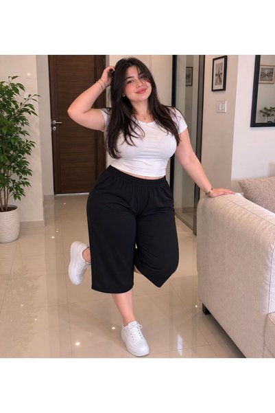 THEBEK بنطلون كابري نسائي من الفيسكون بدون جيوب، مقاس كبير، تصميم مريح
