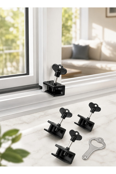 Generic 4 Pcs Black Sliding Window Locks with Key, Adjustable Anti-theft Safe...