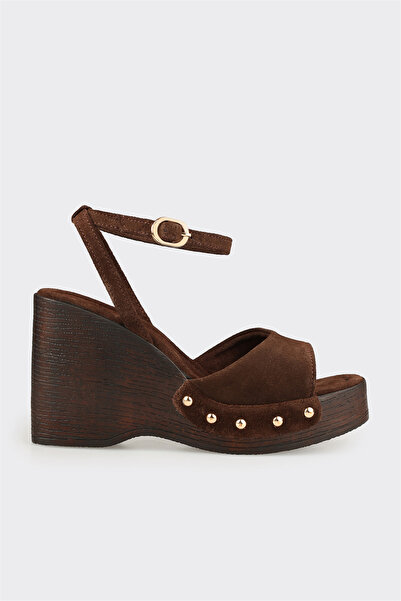 Elle Shoes Kahve Deri Kadın Sandalet