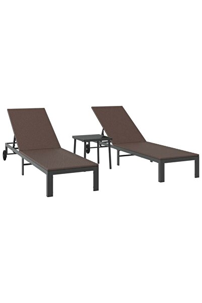 vidaxl Șezlong 2-persoană 3 pcs Maro poliratan