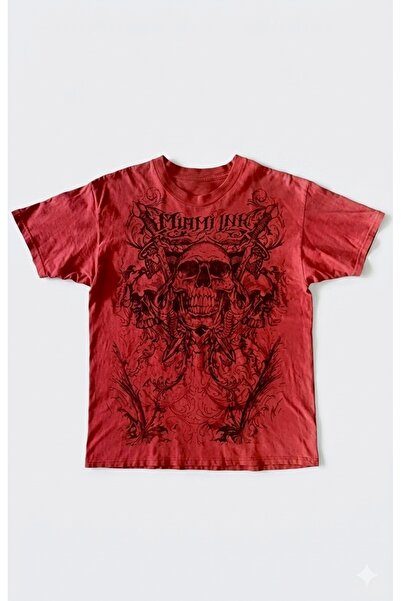 Köstebek Kırmızı Miami Ink Vintage Skull Gotik Y2K Unisex Tişört