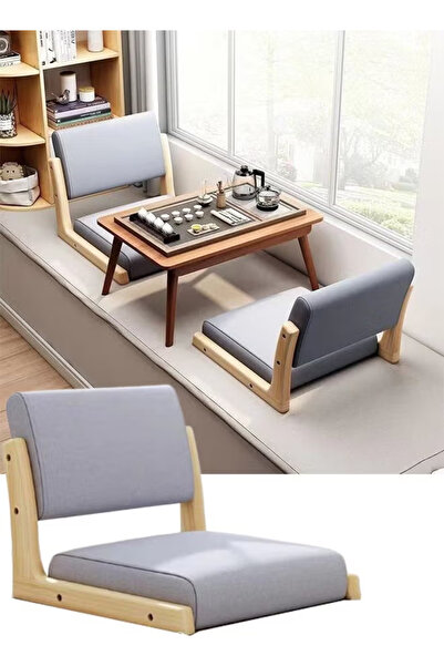 Comfy Stool كرسي أرضي بمسند ظهر على الطراز الياباني، كرسي تاتامي خشبي بدون أر...