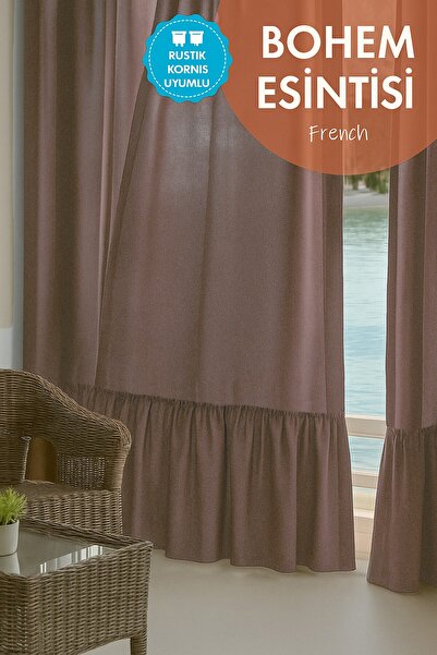 cotton maison Poli Bohem French Stil Fırfırlı Perde - Tek Kanat, rustik ve Korniş Uyumlu