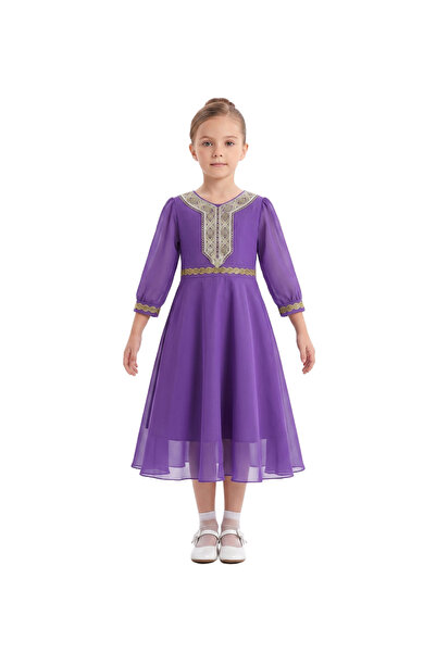 ddaniela D'Daniela - Amira Gold-Embroidered Jalabiya - Purple- 8Y to 12Y