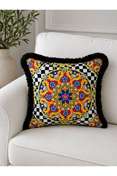 adenkahome Livorno Series, Suede Fringed Throw Pillow Cover (Double-Sided Pri...