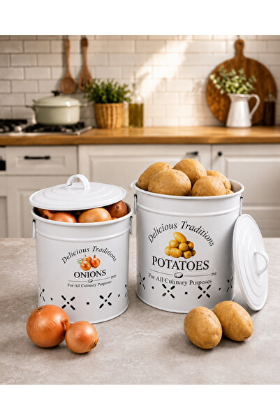 Ermek Patates Soğanlık Metal Patates Soğan Kovası Sebzelik Sepeti Beyaz