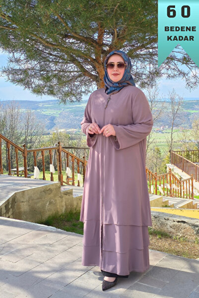 Elmas Tesettür Women's Islamic Clothing Plus Size Three-Layer Lined Abaya Ferace