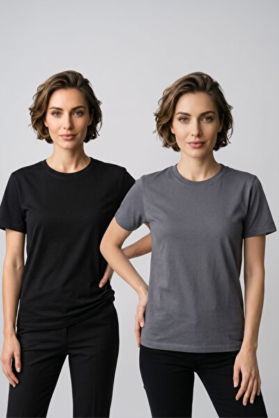 fevien Women's 2-Pack Basic Crew Neck Short Sleeve T-Shirt - Casual Comfort F...