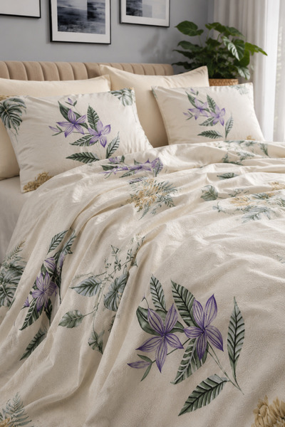 Rebeka Home Collection Set de lenjerie de pat dublă Botanik, 4 piese, cu mode...