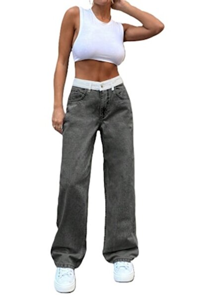 StreetWear Outlet Women's Jeans, Contrast Waist, Straight Cut, Grey, 38 EU