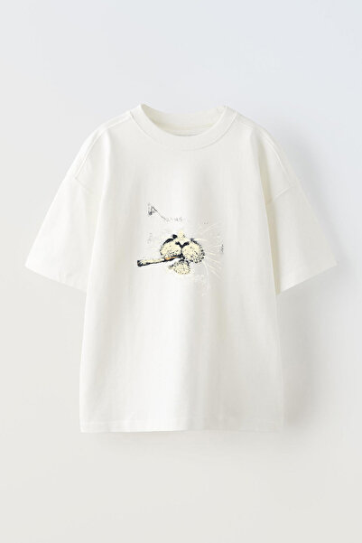 Anetos Tricou supradimensionat din bumbac alb, cu imprimeu frontal, cu design...