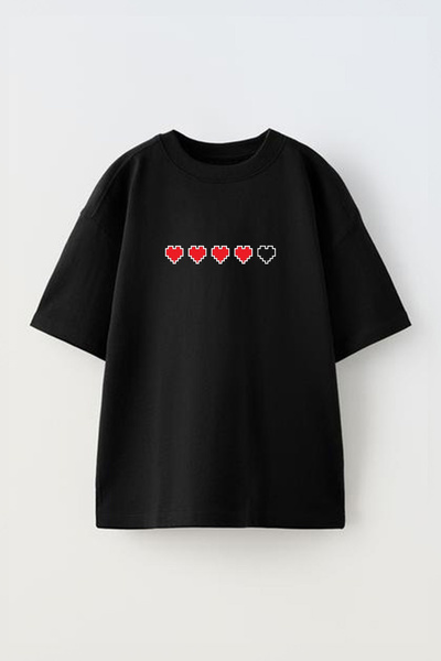 Anetos Tricou supradimensionat din bumbac negru, cu imprimeu frontal Pixel He...