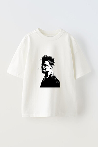 Anetos Tricou supradimensionat alb din bumbac cu imprimeu frontal Tyler Durde...