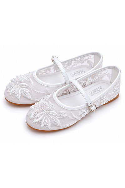 star shoes Balerini din tul transparent, cu perle albe, brodate cu flori și m...