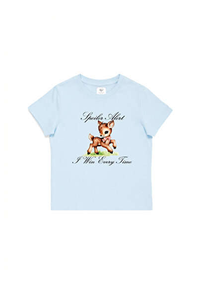 WHITE OF CREATIVE Kadın I Win Every Time Fawn Geyik Yazılı Baby Tee Crop Top