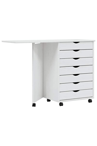 vidaxl Rolling cabinet with desk MOSS solid white pine wood
