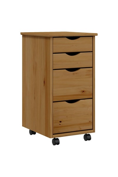 vidaxl Rolling cabinet with drawers "MOSS", honey brown, solid pine wood