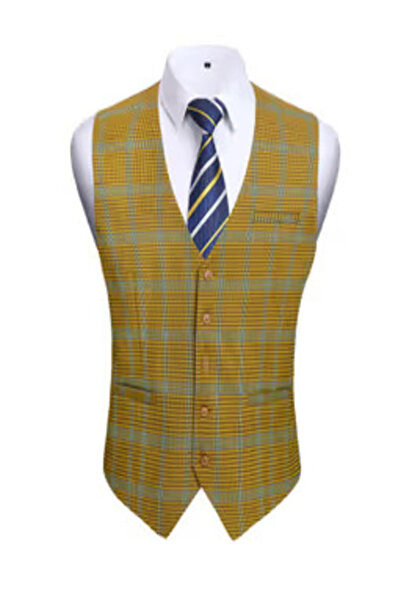 HISDERN Vestă de costum slim fit pentru bărbați, tip frac de smoking, cu 5 na...