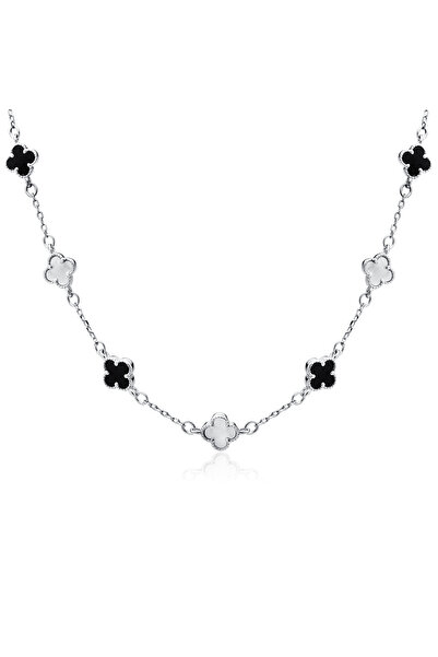PrimaDonna Elegant Black and White Clover Necklace in 925 Silver with Rhodium...