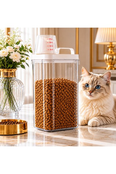 Ahlat Store 2800ml Cat Food Storage Container Leak-Proof Double Seal with Scale and Large Chamber Bpa Free