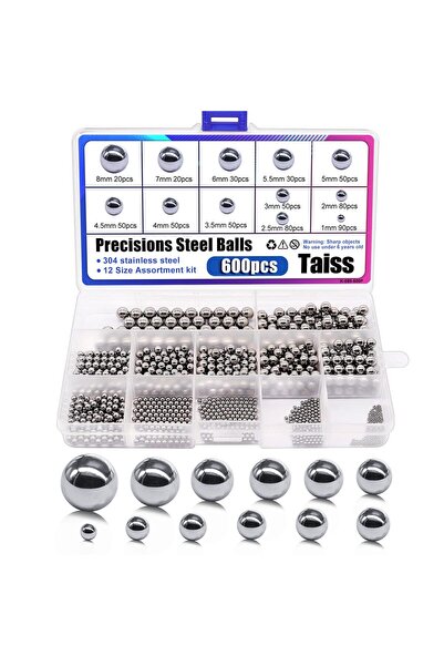 Taiss 600 Pieces 12 Size 1-8 mm Steel Balls, Ball Bearing Balls, Stainless St...