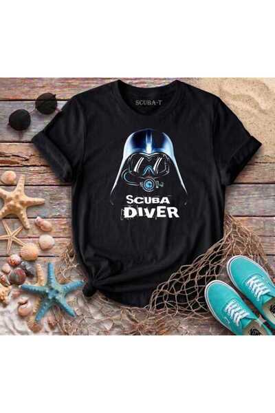 ScubaPromoTurkey Dive Side Diver Visually Printed Black Cotton T-Shirt