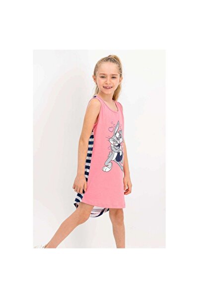 Serena Girls' dress with thick straps, Buggs Bunny print, pink color