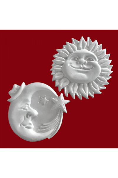 CREATIVITATEPLUS Set 2 figurine din ipsos Soare si Luna, 11.5cm