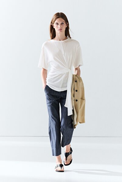 Massimo Dutti Bağcık detaylı kısa kollu t-shirt