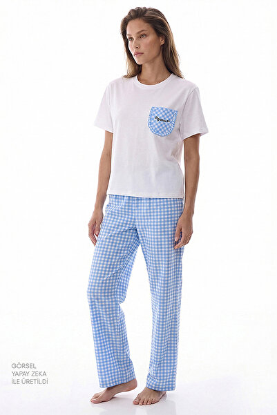 Penti Women's Cotton Lounge Pajama Time Shorts Sleeve Pajama Set - Sky Blue