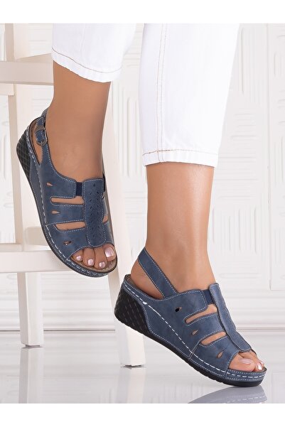 Botinelli Women's Blue Sandals Made from Grinam Ecological Leather, Size 38
