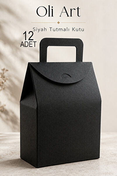 OLİ Art SİYAH Tutmalı Kutu 12 ADET 8x15x19 cm Hediye Poşeti - Saplı Karton Kutu