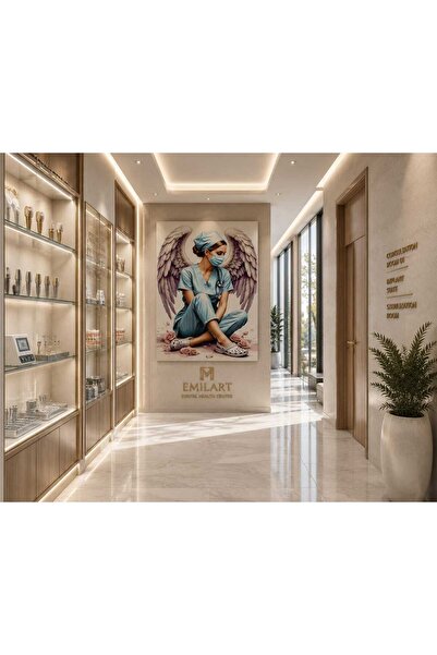 EMİLART Melek Kanatlı Hemşire Kanvas Tablo - Premium Sağlık Dekoru Özel Tasarım