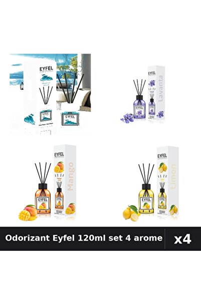 Eyfel Pachet 4 Odorizante Camera cu Betisoare 120ml - Ocean, Lavanda, Mango, ...
