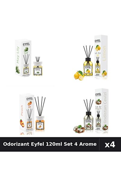 Eyfel Set 4 Odorizant Cameră cu Betișoare 120ml - Lacramioare, Lămâie, Piersi...