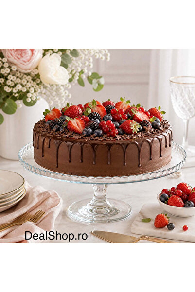 dealshopromania Suport pentru prăjituri cu picior de sticlă, tip patiserie, 3...