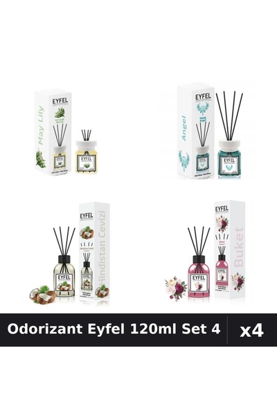Eyfel Set 4 Odorizante Camera cu Betisoare 120ml - Angel, Bouquet, Lacramioar...