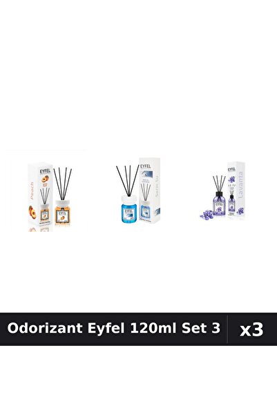 Eyfel Set 3 Odorizante Camera cu Betisoare 120ml - Cool Water, Lavanda, Piersica