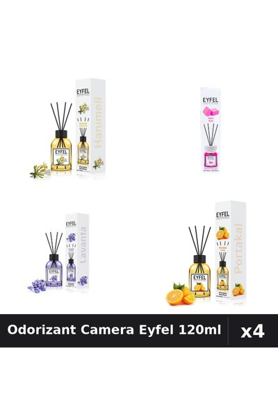 Eyfel Set 4 Odorizant Camera cu Betisoare 120ml - Lavanda, Portocala, Bubble ...