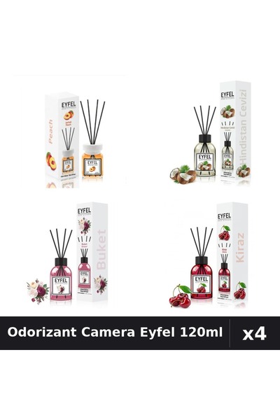 Eyfel Set 4 Odorizant Camera cu Betisoare 120ml - Piersica, Nuca Cocos, Bouqu...