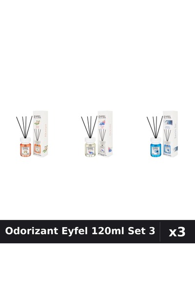 Eyfel Set 3 Odorizant Camera cu Betisoare - Acacia, Orhidee, Cool Water 120ml